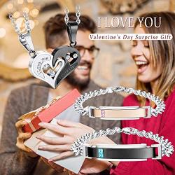 Udalyn 4Pcs Couple Necklace Bracelets Matching for Couples Love Heart Pendant Stainless Steel Necklace Boyfriend and Girlfriend Couples Jewelry Gifts for Him and Her