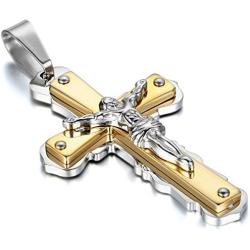 OIDEA Stainless Steel Celtic Irish Knot Cross Pendant Necklace,Dual Layer Two-Tone Jesus Crucifix Cross