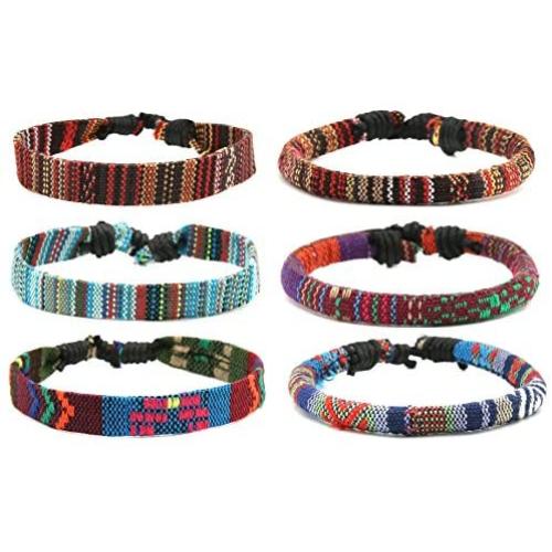 HZMAN Mix 6 Wrap Bracelets Men Women, Hemp Cords Ethnic Tribal Bracelets Wristbands