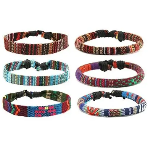 HZMAN Mix 6 Wrap Bracelets Men Women, Hemp Cords Ethnic Tribal Bracelets Wristbands