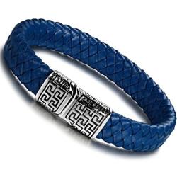 FIBO STEEL Stainless Steel Magnetic Clasp Braided Leather Bracelet for Men Cuff Bracelet 7.5-8.5 inches