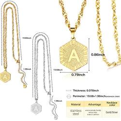 AZAZCCM 2Pcs Initial Necklace For Men And Women- Letter Necklace Gold And Silver- Stainless Steel 316L Cuban Chain With Coin Shape Initial Pendant, Classic Charm Letter Chain Costume Jewelry