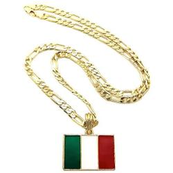 GWOOD Italy Flag Small Pendant Necklace with Figaro Chain 24 Inches Long