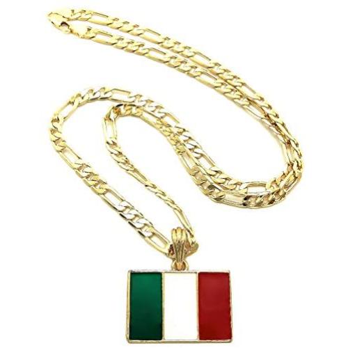 GWOOD Italy Flag Small Pendant Necklace with Figaro Chain 24 Inches Long