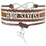 Tattooshe nfinity Love Hairstylist Bracelets & Bangles Scissor Charm Braided Leather Bracelet wrap Jewelry