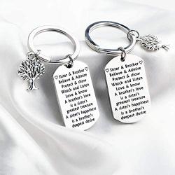 Sister Brother Gifts Dog Tag Keychain Sets Family Tree Pendant Gift Sibling Jewelry Birthday Gifts A Brothers Love is a Sisters Greatest Treasure