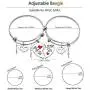 lauhonmin Sister Bangle Bracelets for Big Sister Little Sister Heart Charms Double Pendant Pack of 2