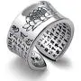 999 Sterling Silver Ring Men Ring Vintage Opening Adjustable Female Women Rings Silver Buddhist Heart Sutra Signet Jewelry