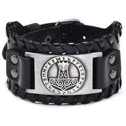 Viking Bracelet Norse Mjolnir - Nordic Bracelet with Thors Hammer Amulet - Celtic Pagan Jewelry of Talisman (Mjolnir Silver)