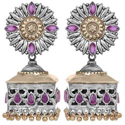 Aheli Uniquely Designed Oxidized Jhumki Earrings Faux Stone Studded Indian Ethnic Wedding Wear Fashion Jewelry for Women