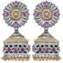 Aheli Uniquely Designed Oxidized Jhumki Earrings Faux Stone Studded Indian Ethnic Wedding Wear Fashion Jewelry for Women
