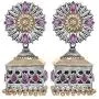 Aheli Uniquely Designed Oxidized Jhumki Earrings Faux Stone Studded Indian Ethnic Wedding Wear Fashion Jewelry for Women