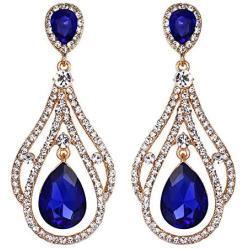 BriLove Womens Wedding Bridal Crystal Peacock Feather Shape Teardrop Chandelier Dangle Earrings