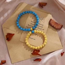 LIU JUN Couples Bracelets for Women Men, Beaded Friendship Charm Bracelets for Teen Girls Matching Beads Stone Stretch Sister Gifts Jewelry(2pcs)