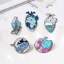 Gillna 5 Pcs Blue Ocean Wave Heart Enamel Pins Set Whale Brooches Lapel Pins Ocean Theme Freedom Blue Sea Art Badges for Bag Clothes Backpack Denim Jewelry Gifts