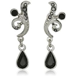 1928 Jewelry Silver-Tone Black and Hematite Color Crystal Vine Drop Earrings