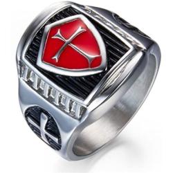 Grhose Mens Stainless Steel Ring Knight ring Templar Ring biker Crusader Cross masonic Red Size 12