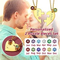 FaithHeart BFF Puzzle Stitching Necklace 2/3/4/5/6/7/8 Pcs Stainless Steel Personalized Name Heart Pendants Family Love Jewelry Free Engrave Friendship Forever Necklaces Set with Delicate Packaging