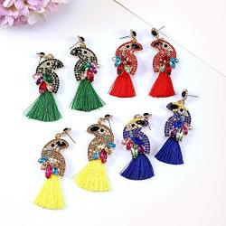 Rhinestone Bird Tassel Earrings for Women - Cute Parrot Tassel Earrings - Bohemian Handmade Fashion Bird Earrings - Gift for Girls and Women Mom, Sister, Wife, Girlfriend