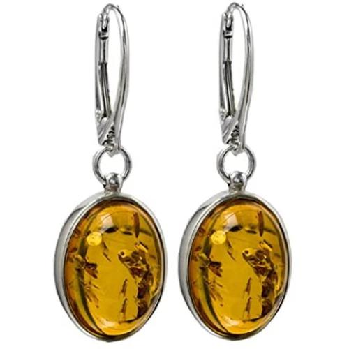 Honey Amber Sterling Silver Oval Popular Leverback Earrings