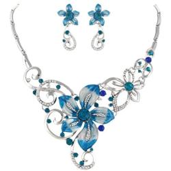 EVER FAITH Womens Austrian Crystal Enamel Orchid Flower Necklace Earings Set