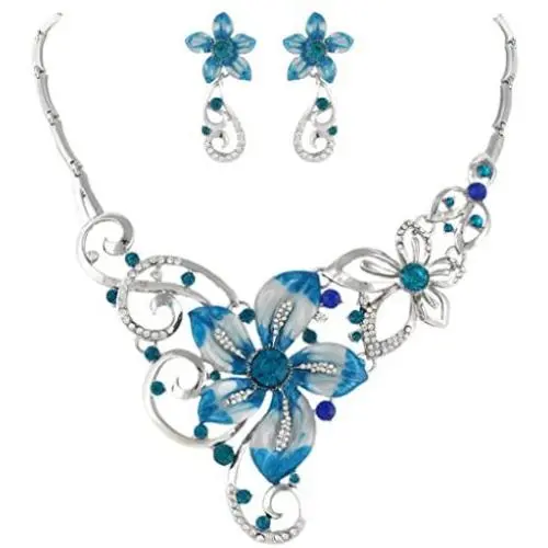 EVER FAITH Womens Austrian Crystal Enamel Orchid Flower Necklace Earings Set EVER FAITH Womens Austrian Crystal Enamel Orchid Flower Necklace Earings Set