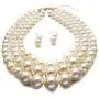 Faux Big White Pearl 3 Layer Chunky Necklace and Earrings Bib Costume Jewelry Set Faux Big White Pearl 3 Layer Chunky Necklace and Earrings Bib Costume Jewelry Set