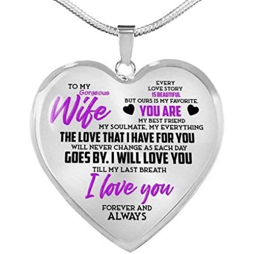 ZXOTTY to My Gorgeous Wife My Everything from Husband Luxury Heart Shape Pendant Necklace for Her Wife Holidays Graduation Birthday Party Proposal