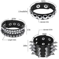 Hicarer 6 Pieces Punk Studded Bracelet Rivets Bracelet Leather Rivets Bracelet Cuff
