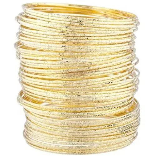 Lux Accessories Womens Girls Gold Tone Textured Multiple Bangle Set Lux Accessories Womens Girls Gold Tone Textured Multiple Bangle Set