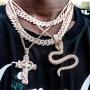 JINAO Hip Hop Iced Out Cobra Snake Animal Lovers Pendant Necklace Micropave Simulated Diamond Jewelry with Solid Back