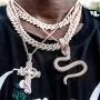 JINAO Hip Hop Iced Out Cobra Snake Animal Lovers Pendant Necklace Micropave Simulated Diamond Jewelry with Solid Back