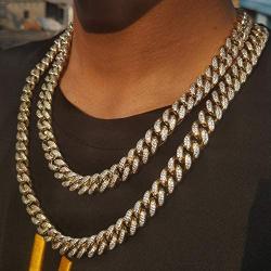 GOLD IDEA JEWELRY 10MM HIP HOP Classic 14K /White Gold Plated Iced Out Cuban Link Chain Prong Setting Cubic Zirconia Miami Cuban Link Choker necklace/Bracelet for men women
