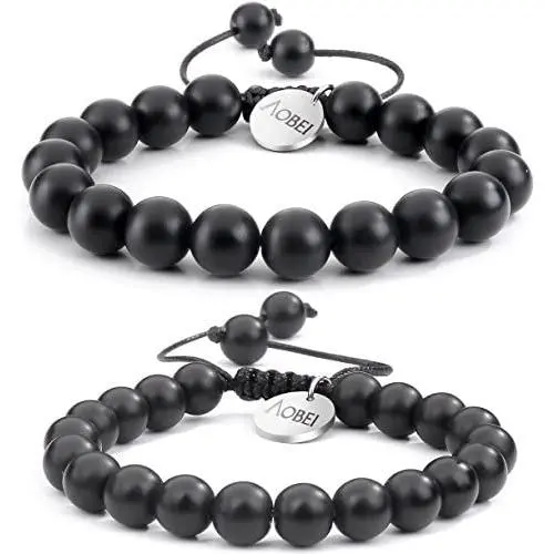 2PCS Gemstone Beaded Couple Bracelet 8MM/10MM Round Beads Healing Reiki Macrame Adjustable Jewelry for Men Women by Aobei 2PCS Gemstone Beaded Couple Bracelet 8MM/10MM Round Beads Healing Reiki Macrame Adjustable Jewelry for Men Women by Aobei