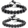 2PCS Gemstone Beaded Couple Bracelet 8MM/10MM Round Beads Healing Reiki Macrame Adjustable Jewelry for Men Women by Aobei