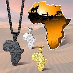 FaithHeart African Map Necklace, Stainless Steel Africa Map Flags Pendant Hip Hop Jewelry for Men Women with 24 Inch Wheat Chain