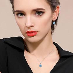 EVER FAITH 925 Sterling Silver CZ Blue Opal Gemstone Cushion Cut Halo Pendant Necklace Earrings Set