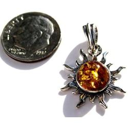 Light Amber Sterling Silver 925 Round Sun Pendant