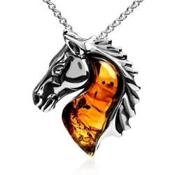 Ian and Valeri Co. Amber Sterling Silver Horse Pendant Necklace Chain 18''