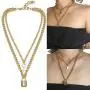 Lock Key Pendant Necklace Long Chain Punk Choker Key Padlock Y Necklace Multilayer Chain Hip Hop Personalized Jewelry