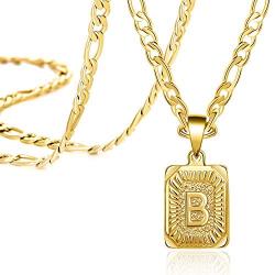 Joycuff Gold Square Initial Necklaces for Women Men Teen Girls Boys Husband Dad Mom Daughter Personalized Name 26 Alphabets Stainless Steel Figaro Chain Vintage Medallion Pendant Necklace