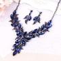 BriLove Womens Wedding Bridal Crystal Marquise-Shape Leaf Flower Enamel Statement Necklace Dangle Earrings Set