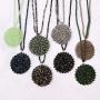 RIAH FASHION Bohemian Beaded Round Pendant Long Statement Necklace - Sparkly Crystal, Wood Braided Sun Disc Wired Circle Charm