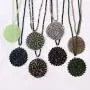 RIAH FASHION Bohemian Beaded Round Pendant Long Statement Necklace - Sparkly Crystal, Wood Braided Sun Disc Wired Circle Charm RIAH FASHION Bohemian Beaded Round Pendant Long Statement Necklace - Sparkly Crystal, Wood Braided Sun Disc Wired Circle Charm