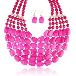 RIAH FASHION Popular Faceted Acrylic Jewel Bead Statement Necklace Set - Bold Multi-Layered Beaded Bib Collar for Women
