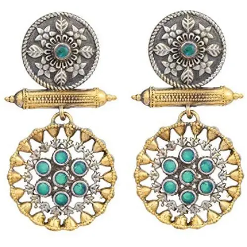 Aheli Indian Traditional Ethnic Design Oxidized Dangle Drop Earrings for Women Old Fashioned Vintage Jewelry