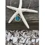 Ocean Waves Sea Glass Pendant Necklace, with sterling silver chain,Handmade Silver Plated Hoop with TumbledTurquoise Sea Glass