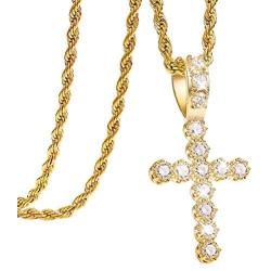 Mens Womens Cross Pendant Necklace with CZ, 18K Gold Plated/Silver Color, 316L Stainless Steel, 18 24 Inches Chain Jewelry Gift