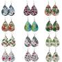 12 Pairs Large African Flamingo Leather Dangle Earring Teardrop Lightweight Leaf Pattern Leather Earrings Handmade Bohemian Exquisite Pendant Earrings for Women Girls