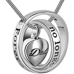 Cremation Jewelry Urn Necklace for Ashes Premium Stainless Steel Pendant Necklace Chains Carved No Longer By My Side Forever In My Heart Ashes Memorial Jewelry Gifts for Dad Mom